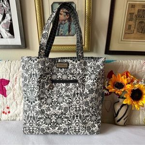 belle russo nylon & easy to clean black & white floral tote